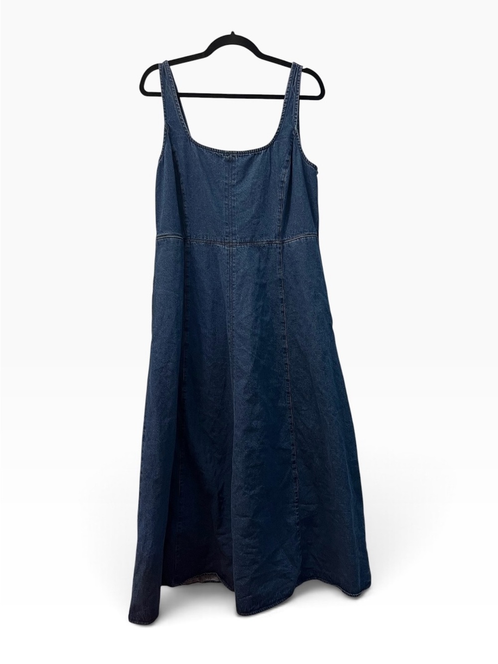 GAP G775127 Smocked Back Washed Denim Maxi Jumper Tank Dress Pinafore Size L